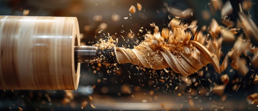 Crafting Wooden Art: Dynamic Woodturning Process on Lathe in Workshop