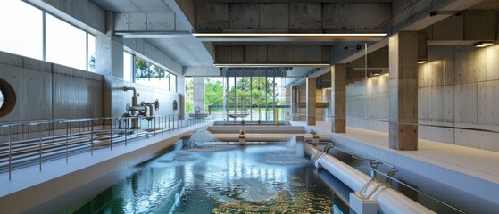 Modern Water Treatment Plant with Industrial Architectural Design