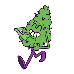A happy, stoned marijuana bud cartoon character the bump weed walks happily and smiles