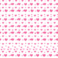 A seamless pattern featuring small pink hearts on a white background. Ideal for Valentine's Day designs, romantic themes, and cute backgrounds