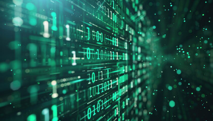 Fototapeta premium The computer screen is overflowing with a multitude of green digits being shown
