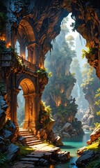 Obraz premium Ancient Ruins in a Lush Forest.