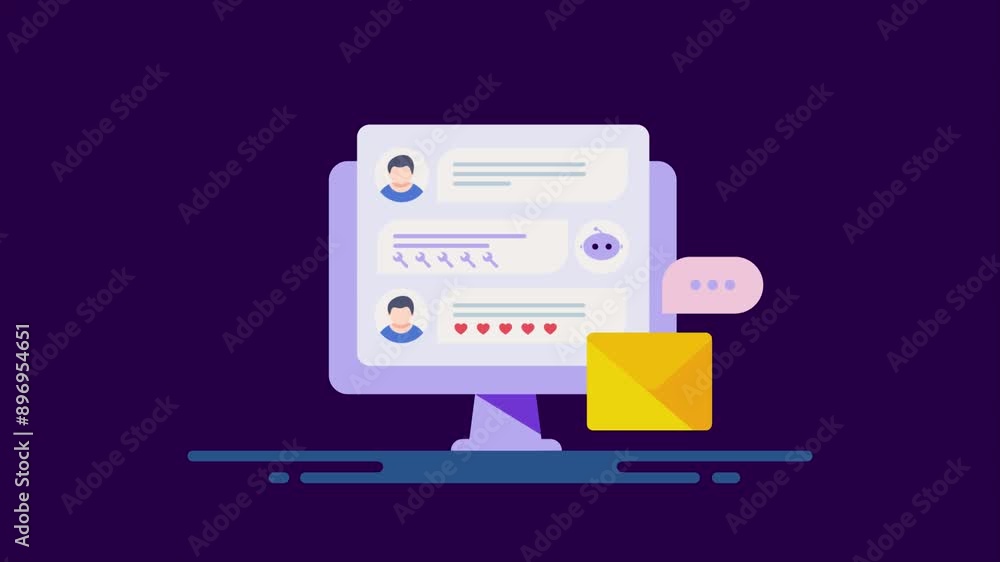 Poster virtual assistant or chatbot software customer support service automation technology, video animatio