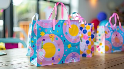 Colorful shopping bags with polka dots. Perfect for birthday party or celebration decor.