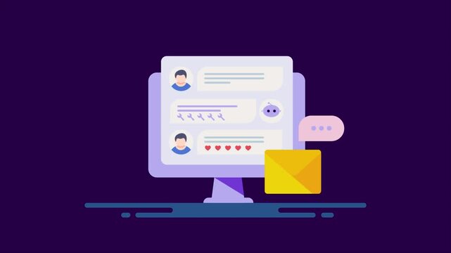 Virtual assistant or chatbot software customer support service automation technology, video animation.