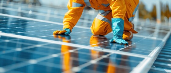Quality Control Technician Supervising Solar Panel Assembly for Renewable Energy Production in