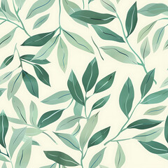 A seamless pattern featuring pastel light green leaves on a soft background. Perfect for nature-inspired designs, wallpapers, and textile prints