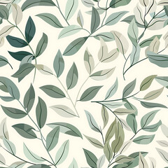 A seamless pattern featuring pastel light green leaves on a soft background. Perfect for nature-inspired designs, wallpapers, and textile prints