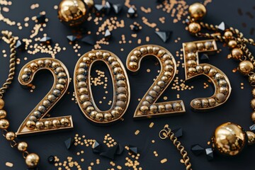 2025 gold jewel numbers, new year gemstones, diamond greeting card, gem celebrate banner