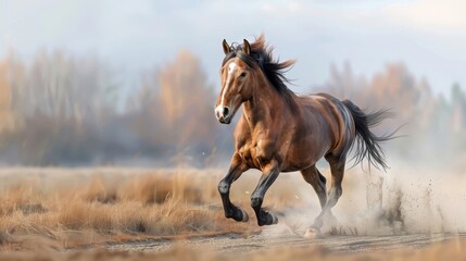 A majestic horse galloping across an open field.