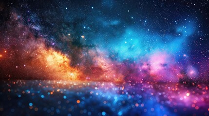 A colorful galaxy with a blue background and orange and yellow stars