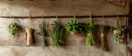 Preserving Nature's Bounty: Foraged Herbs Drying on Rack for Preservation Process