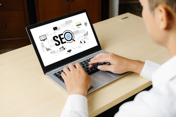 SEO search engine optimization for modish e-commerce and online retail business showing on computer...