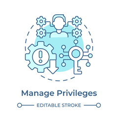 Manage privileges soft blue concept icon. Access management, data security. Decryption key. Round shape line illustration. Abstract idea. Graphic design. Easy to use in infographic, presentation