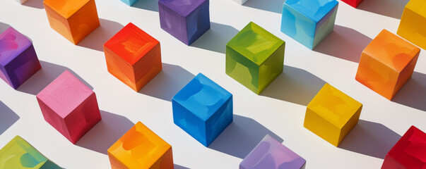 Obraz premium Colorful wooden cubes in a pattern on