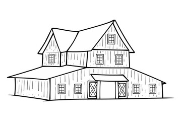 drawing of barn house coloring page © DENI ARIS SUSANTO