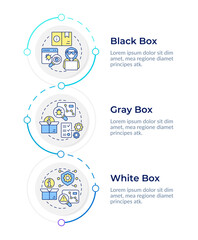 Penetration testing types infographic design template. Vulnerability assessment. Data visualization 3 options. Process vertical flow chart. Montserrat SemiBold, Lato Regular fonts used © bsd studio