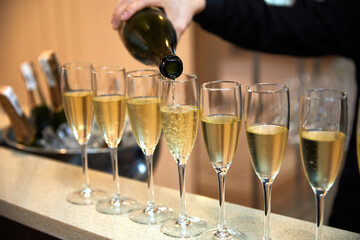 glasses with champagne on the table