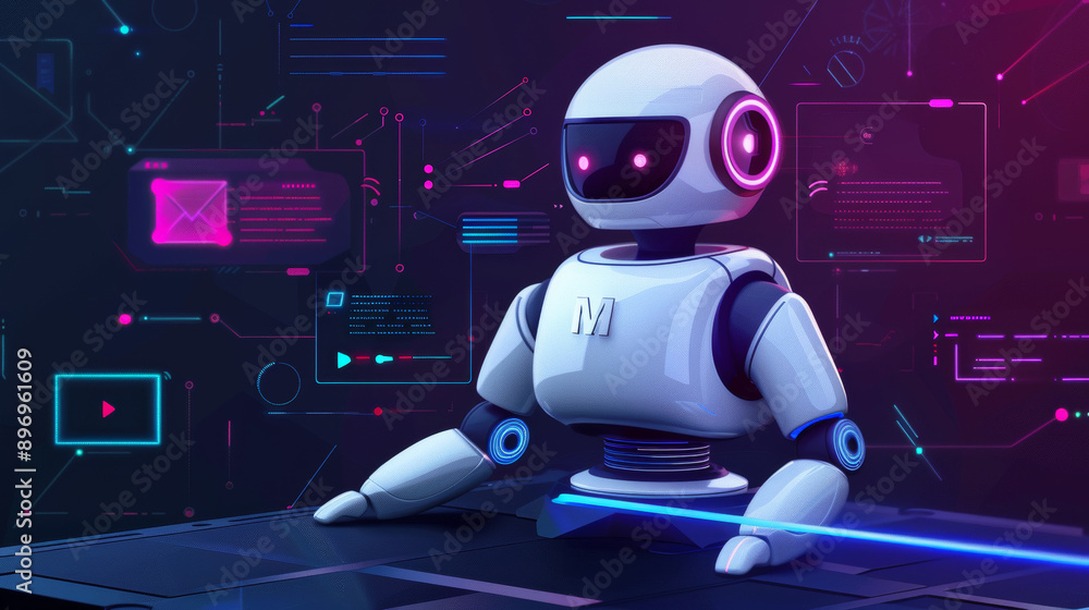 Poster virtual robot assistant for online support and information. ai technology in various fields such as 