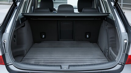 Open clean trunk of car back view, Rear view car with open trunk, headlight, bumper