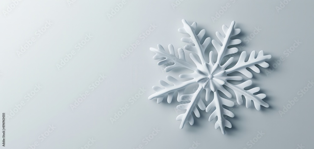Poster a sleek 3d rendering of a snowflake with minimal detail, shown in a solid, matte white finish