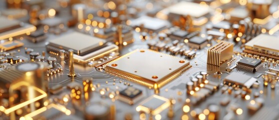 Luxurious Golden Tech Components on White Background for High-End Design Concept