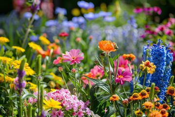 Obraz premium Beautiful flowers blooming in a variety of colors in a lush garden setting