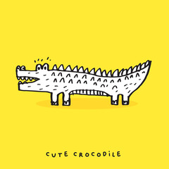 Hand drawing doodle cute crocodile vector illustration for t-shirt design for kids. Vector illustration design for fashion fabrics, textile graphics, prints, Cute alligator