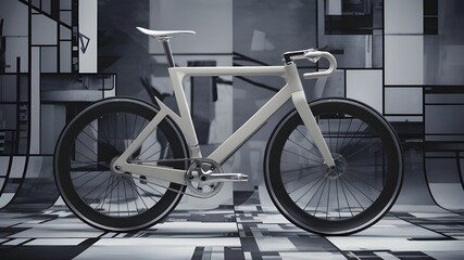 A modern bicycle design inspired by the Bauhaus movement with geometric frame with clean lines and a monochromatic color palette, sports, fitness