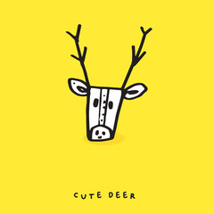 Cute doodle cartoon hand drawn deer illustration ,Cute doodle deer