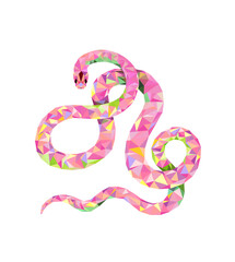 Cartoon cute pink snake isolated on white background. polygonal style snake. Chinese horoscope zodiac sign, year of the snake 2025. Friendly geometric reptile. Design for logo, print or web. Vector il