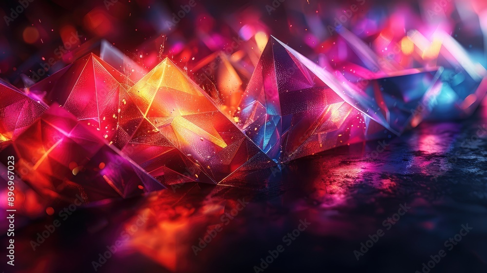 Poster dark background with colorful lines forming an abstract geometric pattern, giving the appearance cry