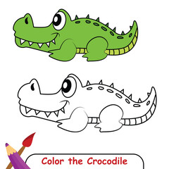 Color the Baby Crocodile drawing illustration. coloring book for kids. cute crocodile coloring page colored illustration