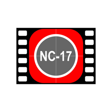 The film tape marks NC-17 or No One 17 and Under Admitted. This rating is given to films that contain content that can only be seen by adult audiences. Simple for web design and mobile UI.