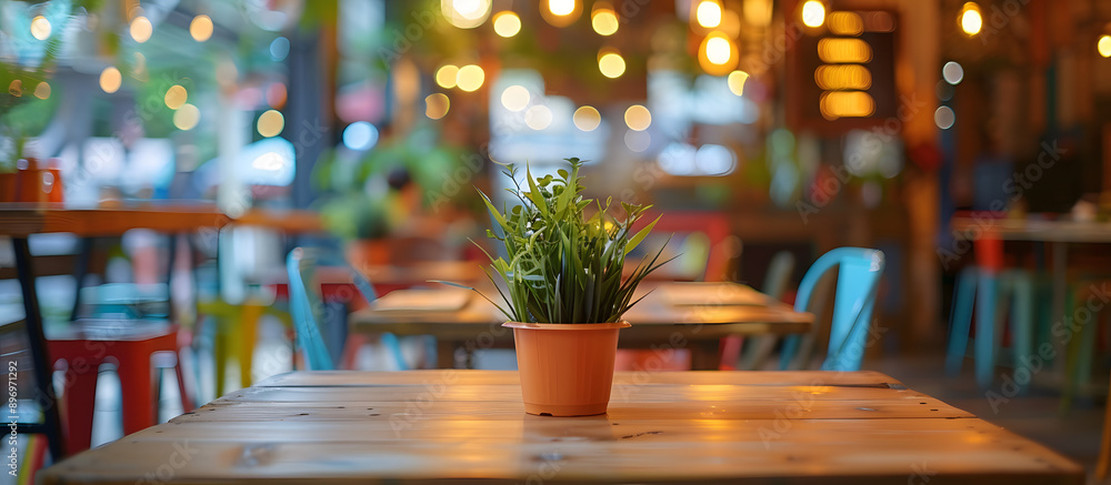 Poster blurry backdrop of a common eatery with focused area suitable for text or caption, also known as a c