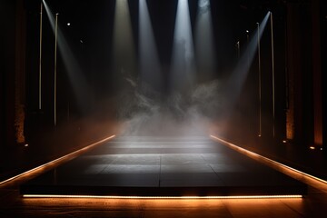 Dimly lit stage floor illuminated by spotlights
