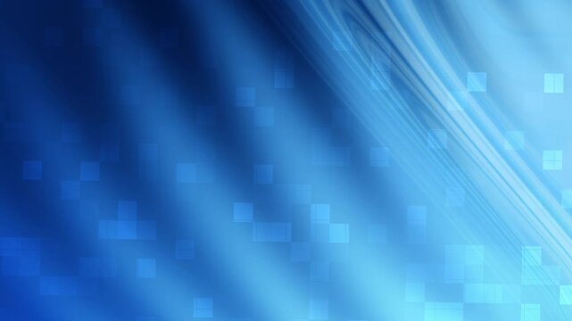 Dynamic blue animation background with light rays and floating geometric squares
