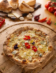 Flame grilled Italian four cheeses pizz