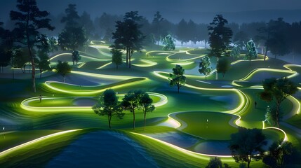 Illuminated Golf Course at Night