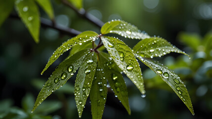 water drops on a leaf, ai generated
