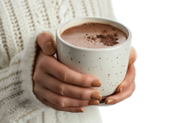 Cozy Woman with Hot Cocoa, Isolated on White Background