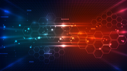 Abstract technology background with hexagons and digital elements. Vector illustration.