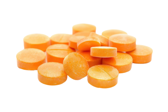 Pile of Vitamin-C Pills, Isolated on White Background