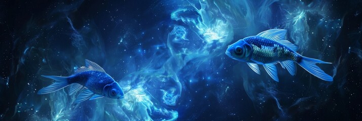Fototapeta premium Pisces Zodiac Sign, Fish Horoscope Symbol, Two Magic Astrology Fishes, Pisces in Fantastic Night Sky