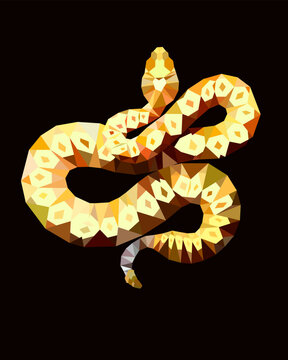 Cobra. polygonal vector illustration isolated on black background. Low Poly art yellow snake 2025 symbol, reptile stylish modern animal design for sticker, web, zoo and print clothe or paper.