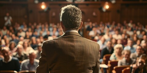 A politician addressing constituents at a town hall meeting, engaging in political discourse and dialogue