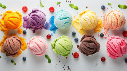 Obraz premium Assorted of scoops ice cream. Colorful set of ice cream of different flavours
