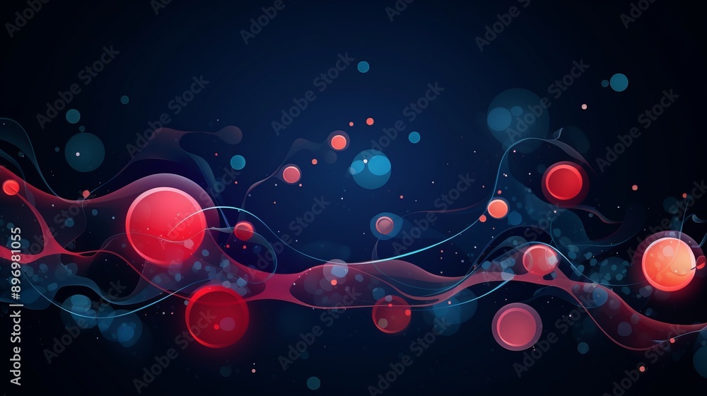 Poster abstract vector illustration of bubbled fluid particle flow representing advanced nano medical techn