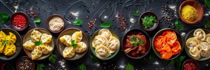 Dumplings Set, Khinkali, Dimsum, Momo, Jiaozi, Dyushbara, Manti, Pierogi, Wonton or Ravioli Collection