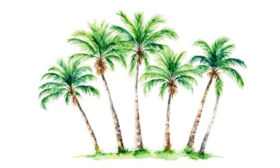 Obraz premium Watercolor painting of five palm trees on white background